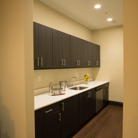 Game room kitchen for residents at MKT Place apartments
