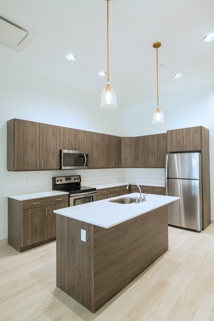 Kitchen In Downtown Wilmington De Apartments With Wooden Cabinets