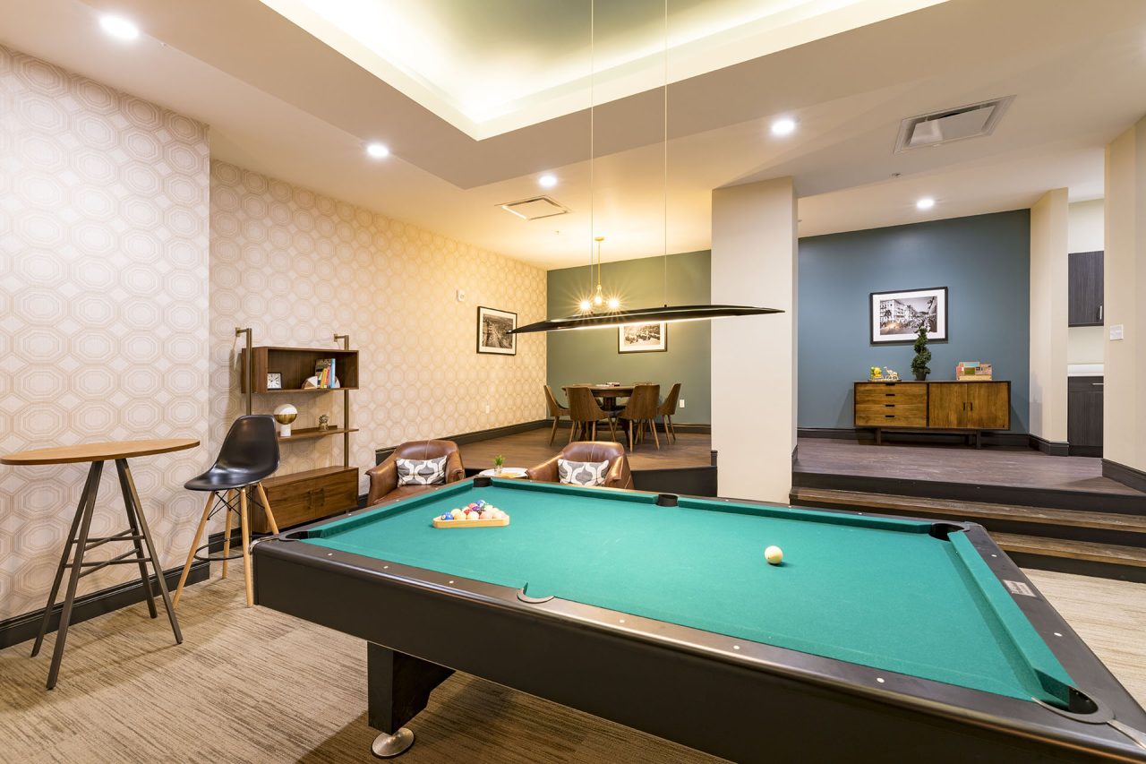 Resident area with pool table in MKT apartments