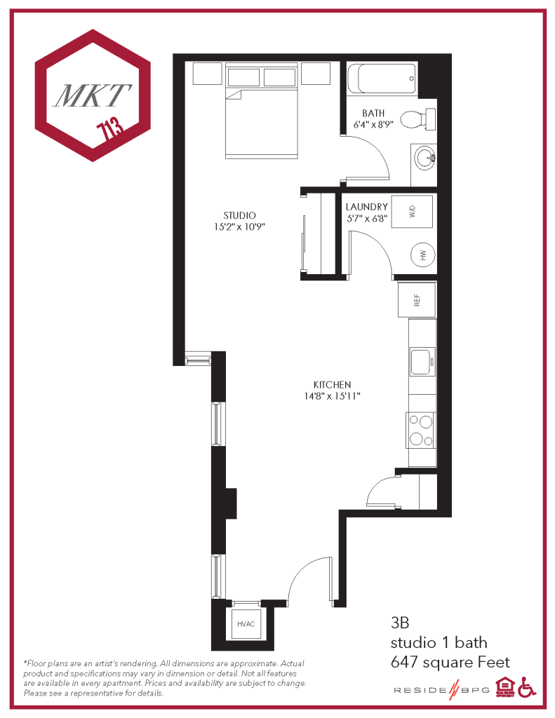 Studio apartment floor plan for downtown wilmington, de apartment